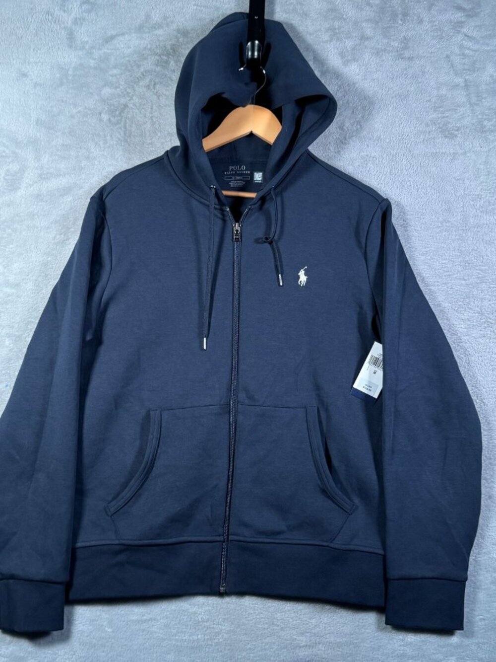Polo Ralph Lauren Hoodie Mens M Blue Double Knit Full Zip Sweatshirt Jacket $145